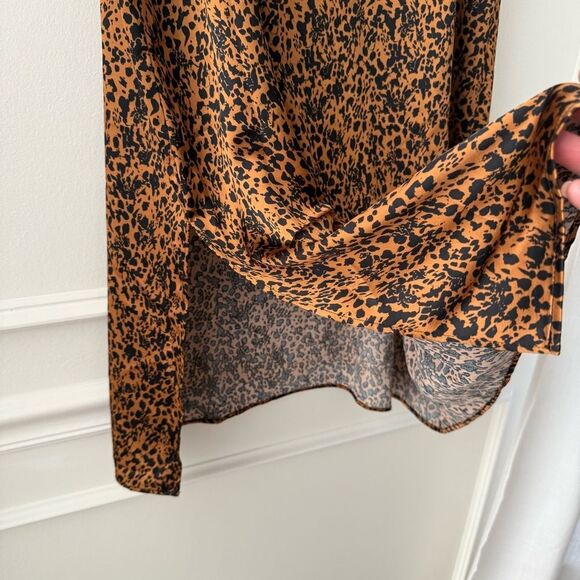 Halogen Leopard Print Satin Midi Skirt with Side Slit Sz Large NWOT - Picture 2 of 5